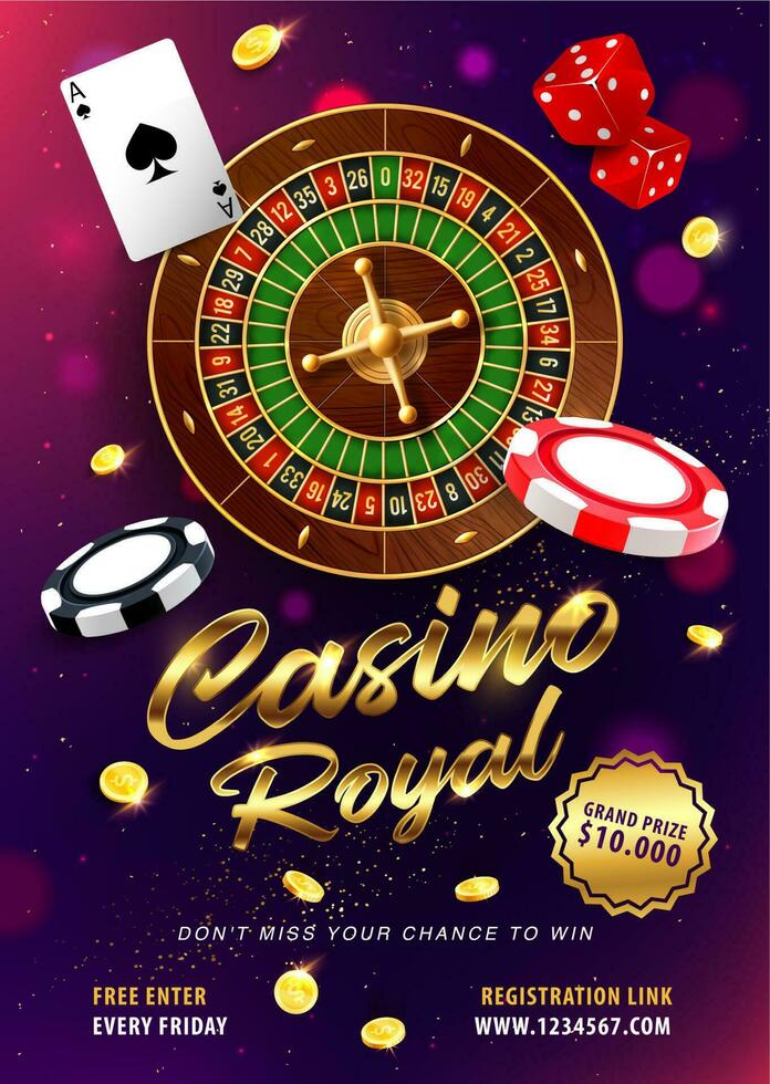 Casino roulette win realistic vector banner