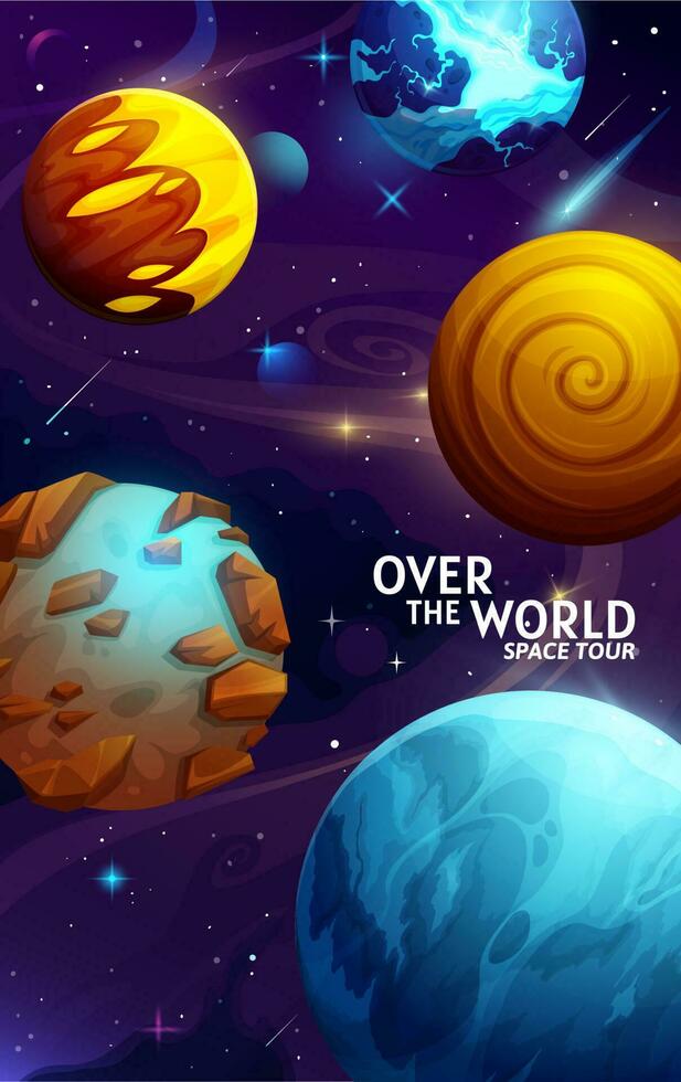 Cartoon alien galaxy space fantastic planet poster vector