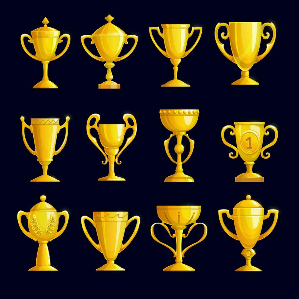 Winner cartoon golden trophy cups vector