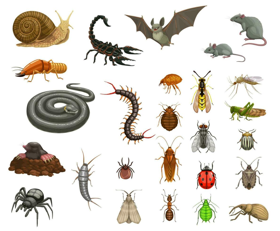 agrícola, hogar plagas, insectos y animales conjunto vector