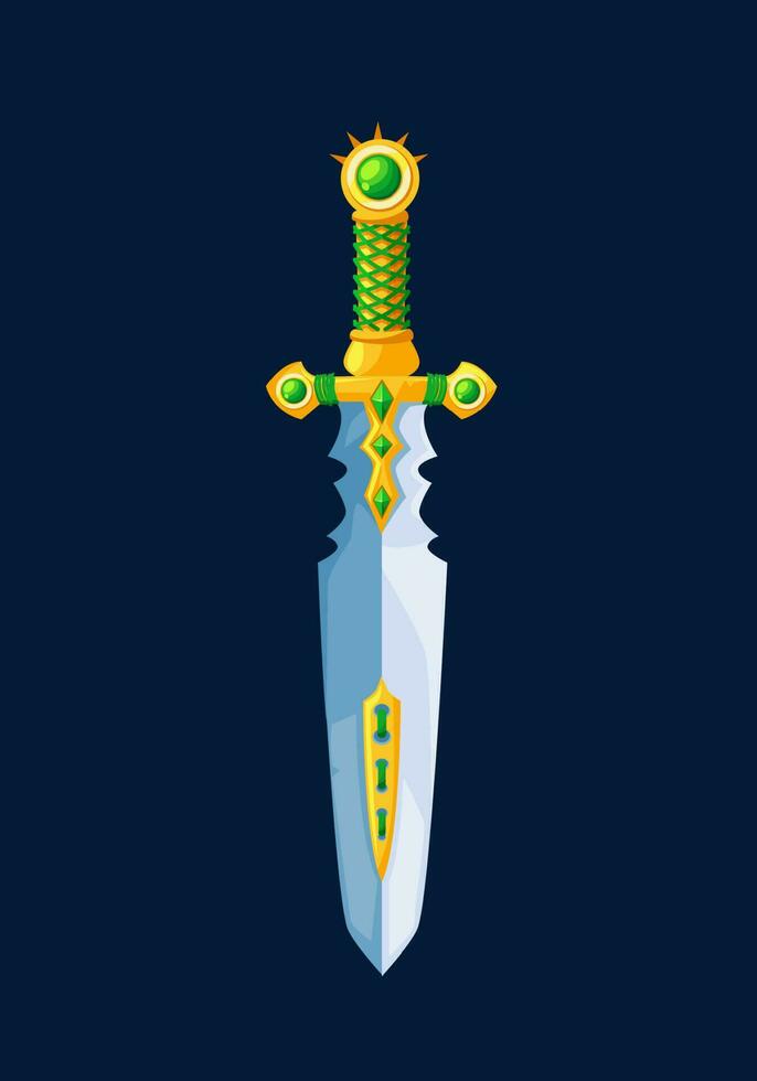 Magical cartoon sword steel blade with green hilt vector