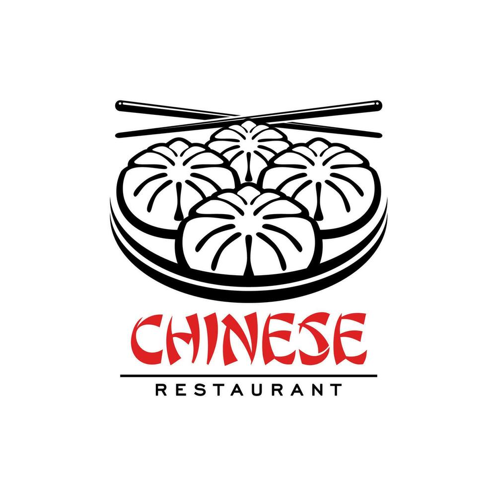 Chinese cuisine icon with baozi and sticks vector