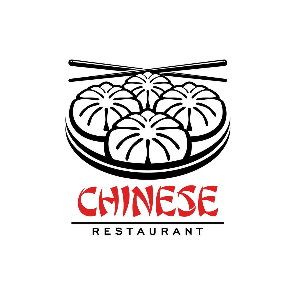 chino cocina icono con baozi y palos vector