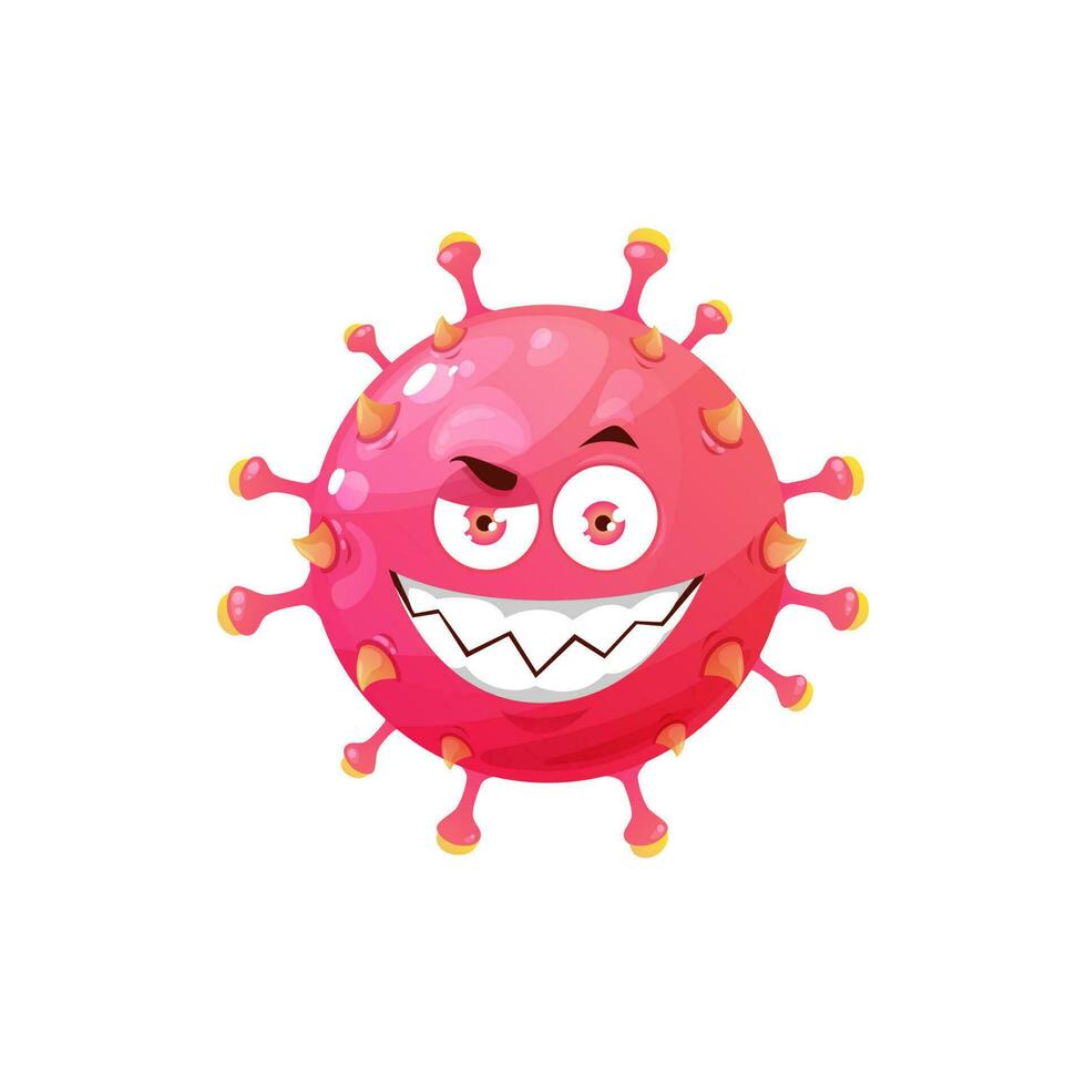 Cartoon virus, coronavirus funny cell vector icon