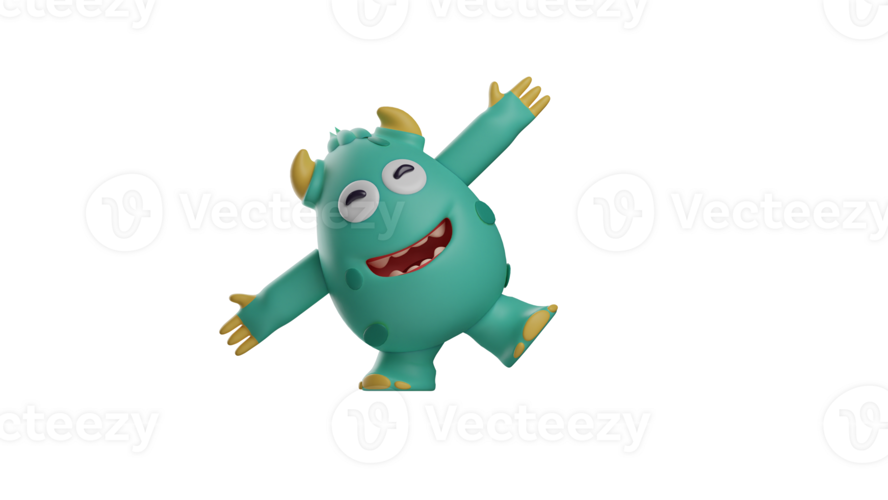 3D illustration. Relax Monster 3D Cartoon Character. A blue monster in a lying pose with arms stretched out. Monster smiled happily and felt relaxed. 3d cartoon character png