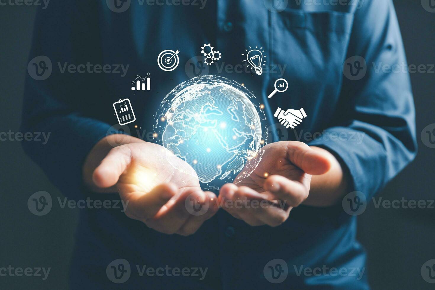 Business global internet connection application technology and digital marketing, Financial and banking, Digital link tech, big data. digital marketing media in virtual icon. photo