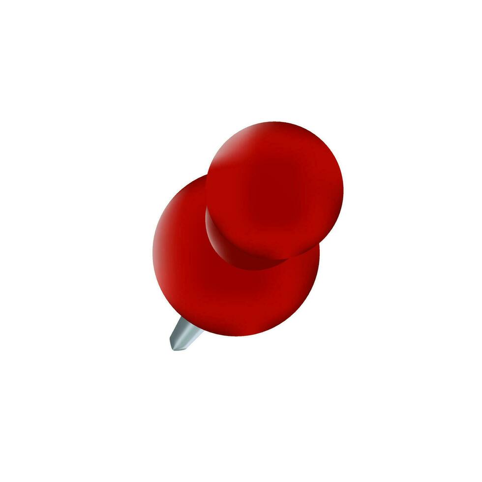 Realistic red push pins vector. Top view of thumbtacks isolated on white background vector