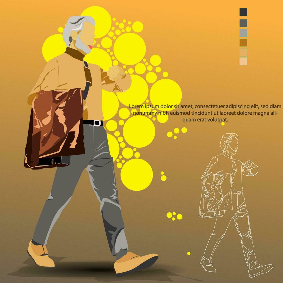 ilustración y vector de trabajando hombre que lleva bolso y cuero chaqueta