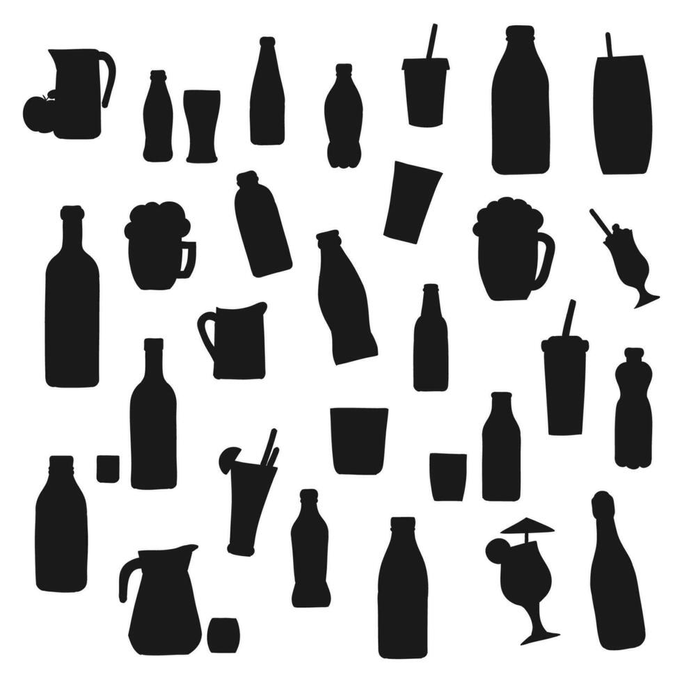 Alcohol and drink bottle silhouettes vector