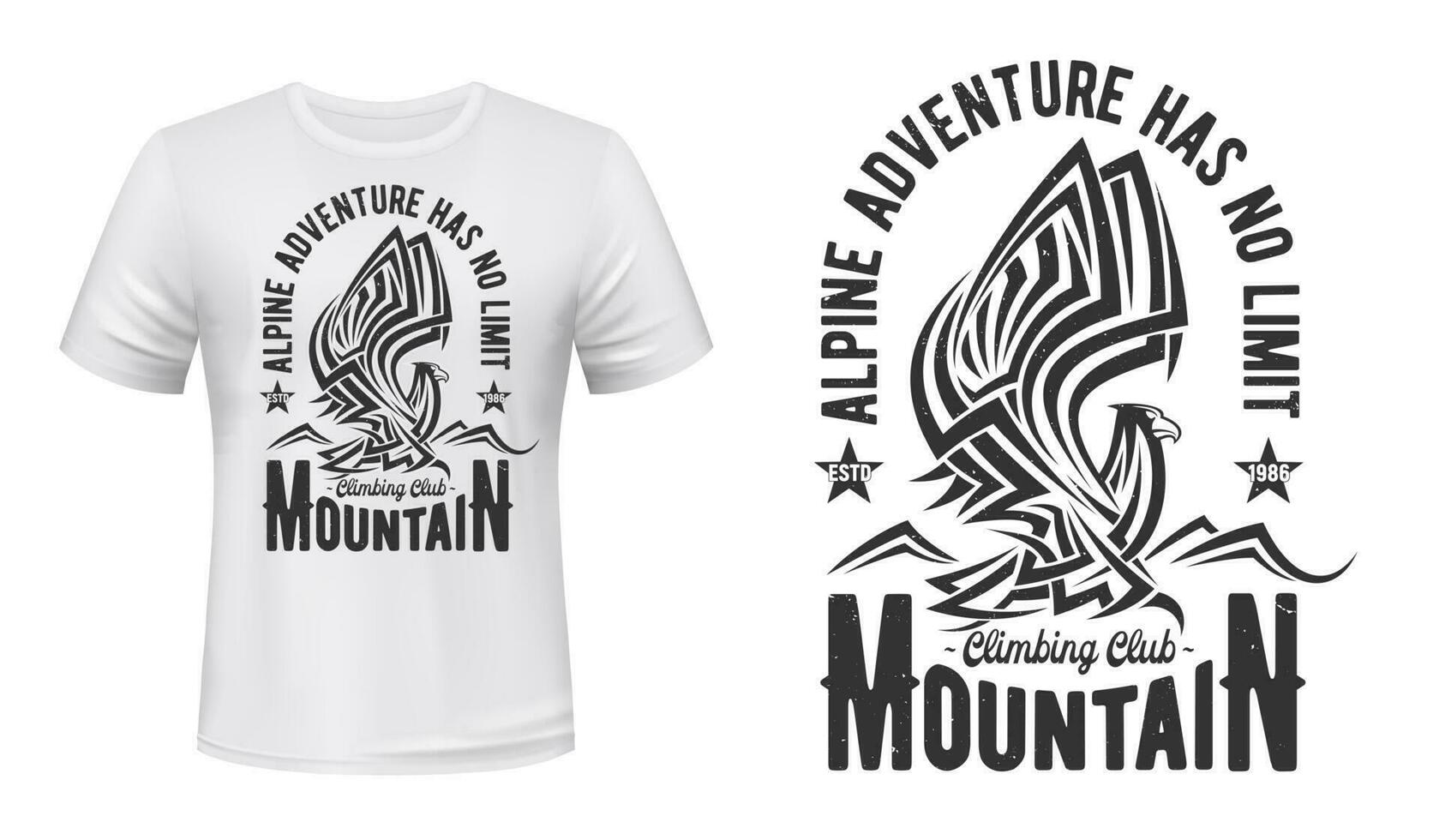 excursionismo deporte club camiseta impresión de montaña águila vector