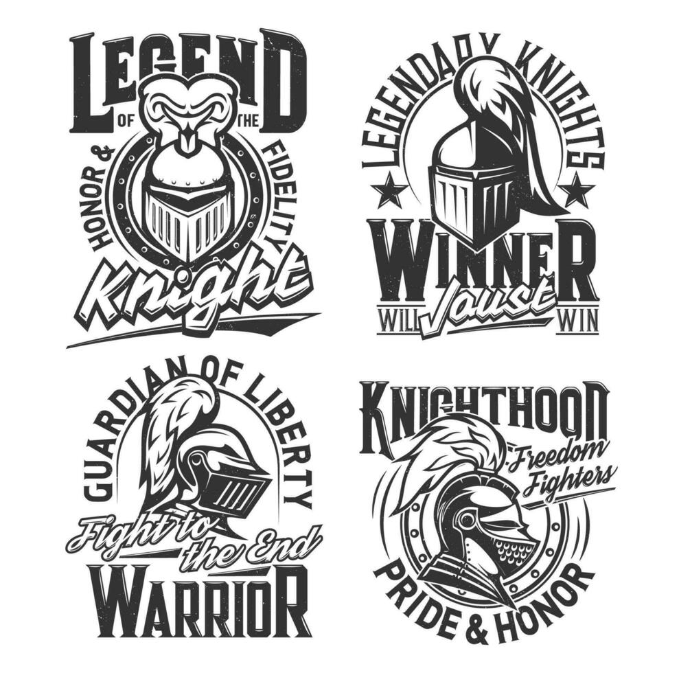 Tshirt prints with knight heads vector mascots set