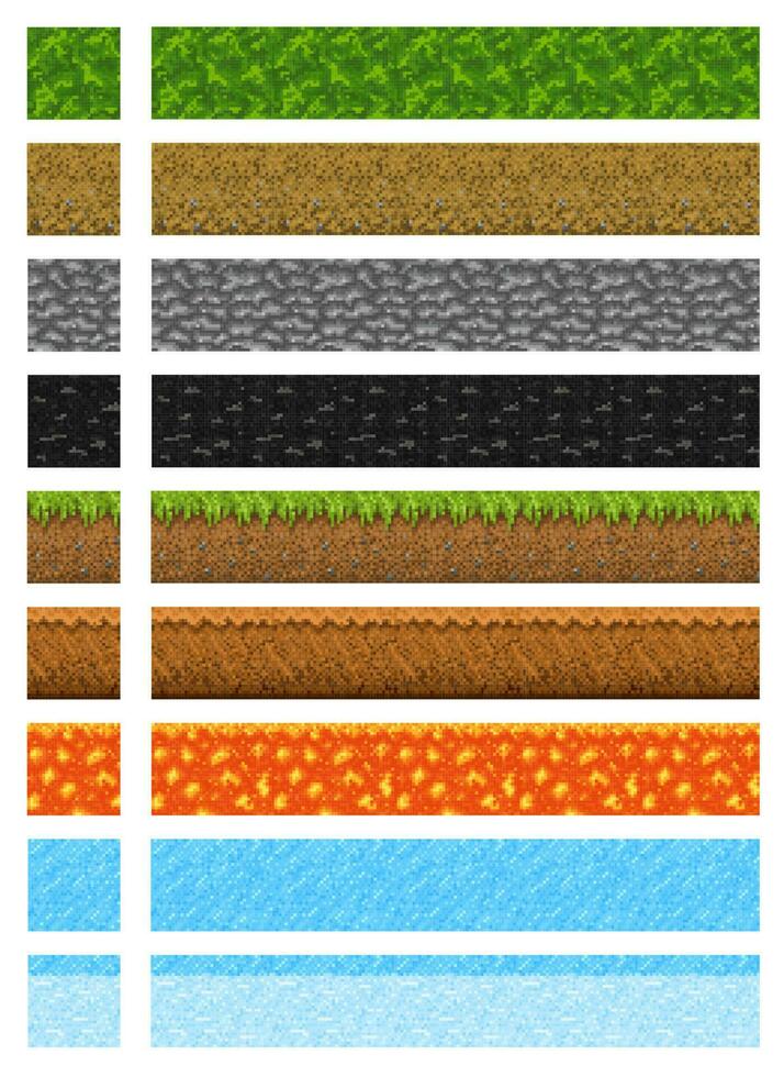 Cubic pixel game level surfaces, 8 bit backgrounds vector