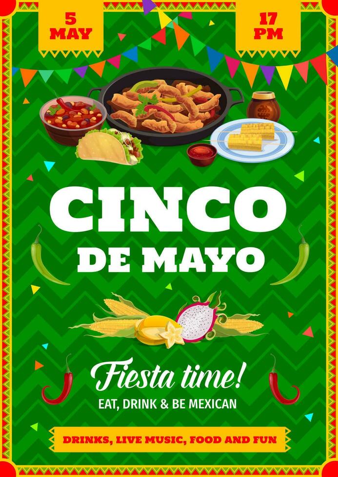 Cinco de Mayo mexican holiday flyer, invitation vector