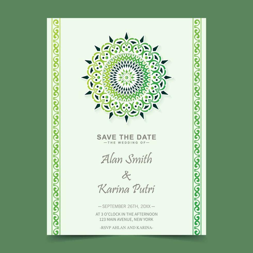 elegant mandala style wedding invitation vector