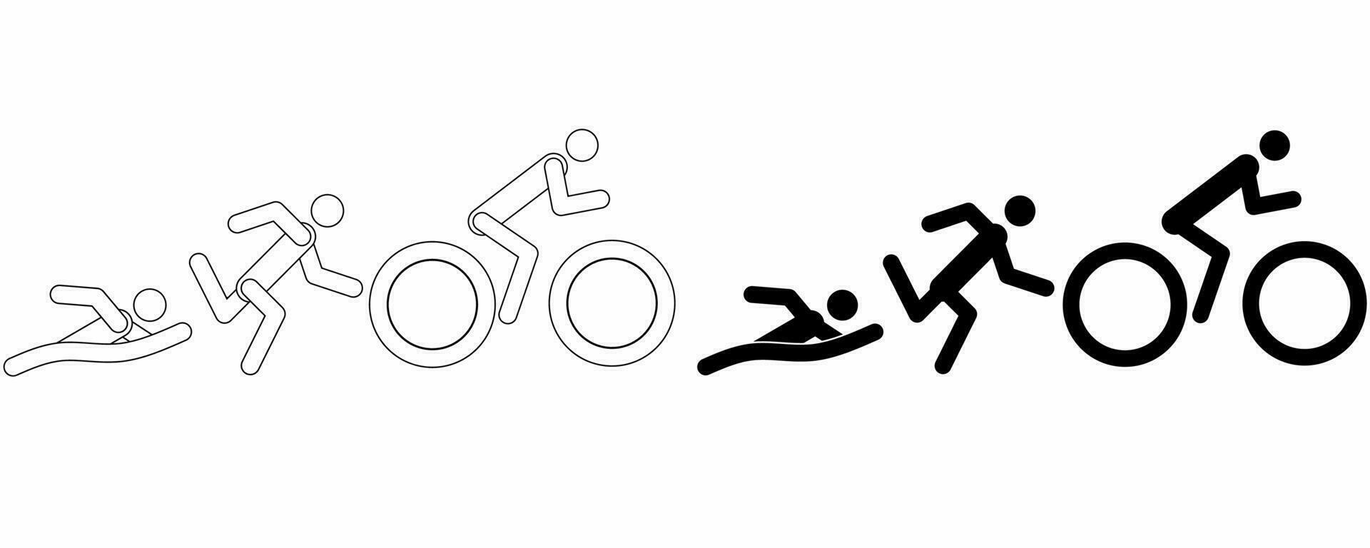 outline silhouette triathlon icon set isolated on white background vector