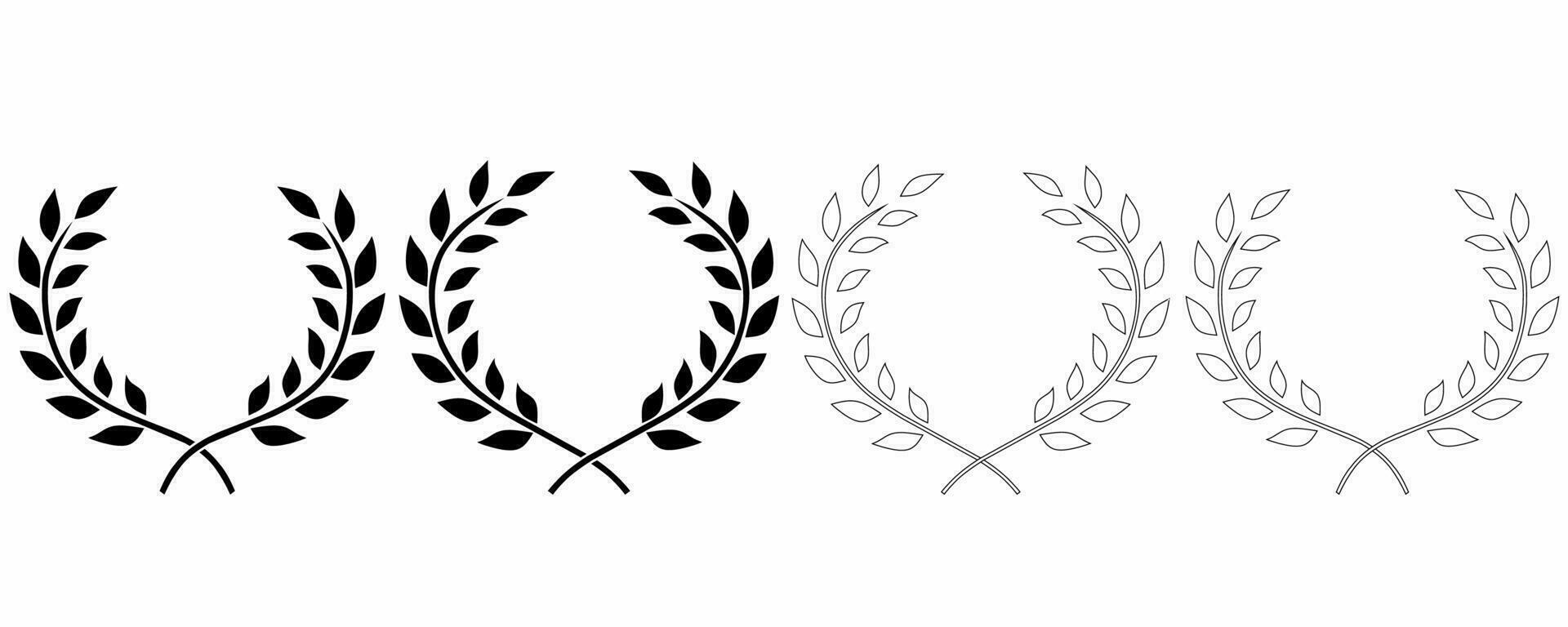 outline silhouette Laurel wreath icon set isolated on white background vector