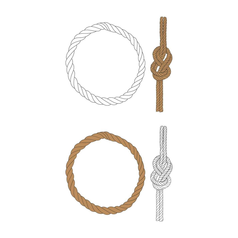 Set Of Rope Knots Borders Design Element. Vector illustration of Rope Knot. Rope Knot tamplate trainer.