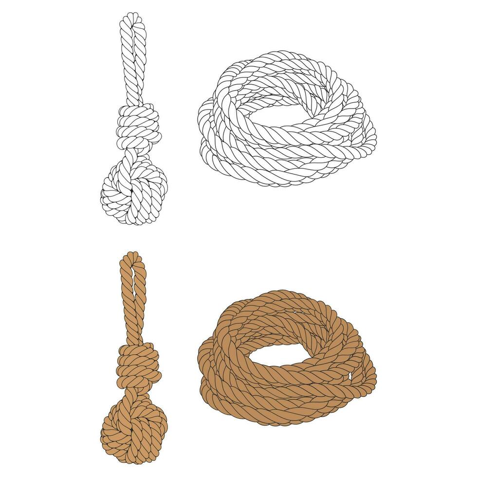 Set Of Rope Knots Borders Design Element. Vector illustration of Rope Knot. Rope Knot tamplate trainer.