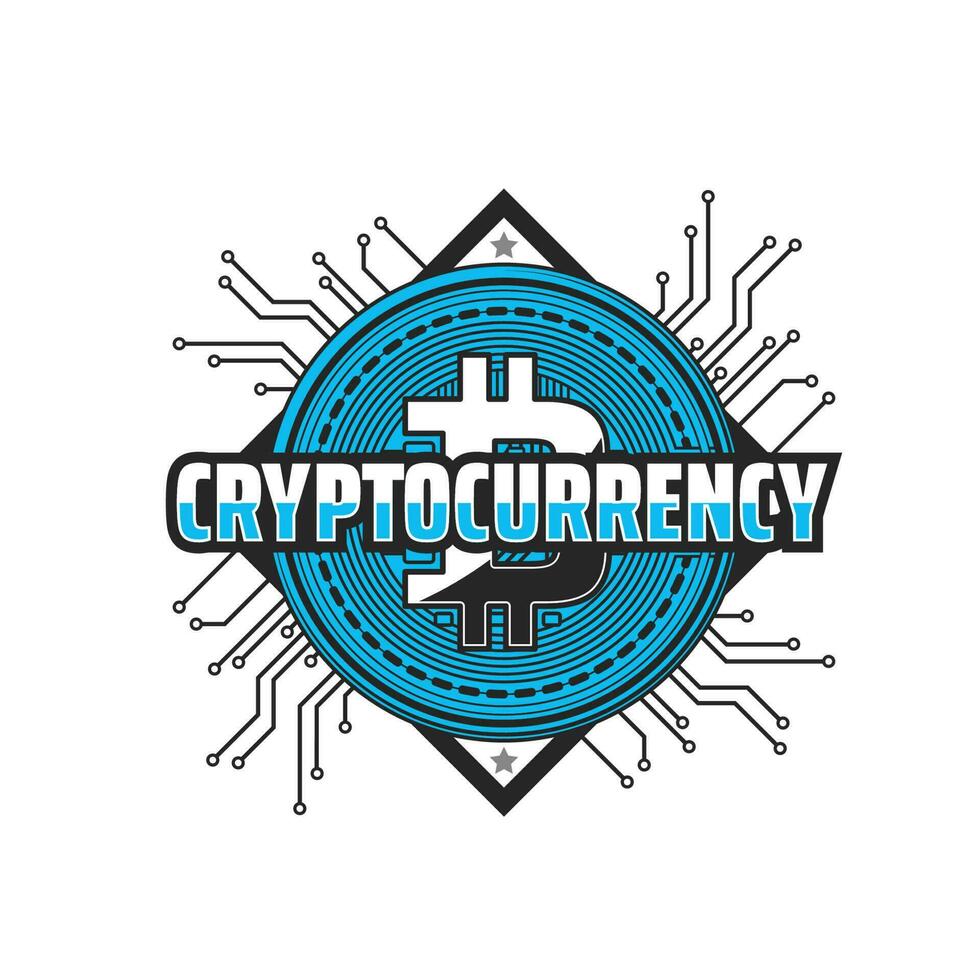 Cryptocurrency icon with bitcoin on motherboard vector