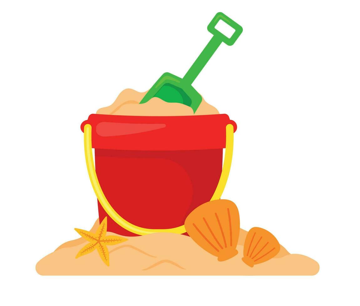 Sand bucket with clam and starfish icon vector illustration for summer kid toys and game