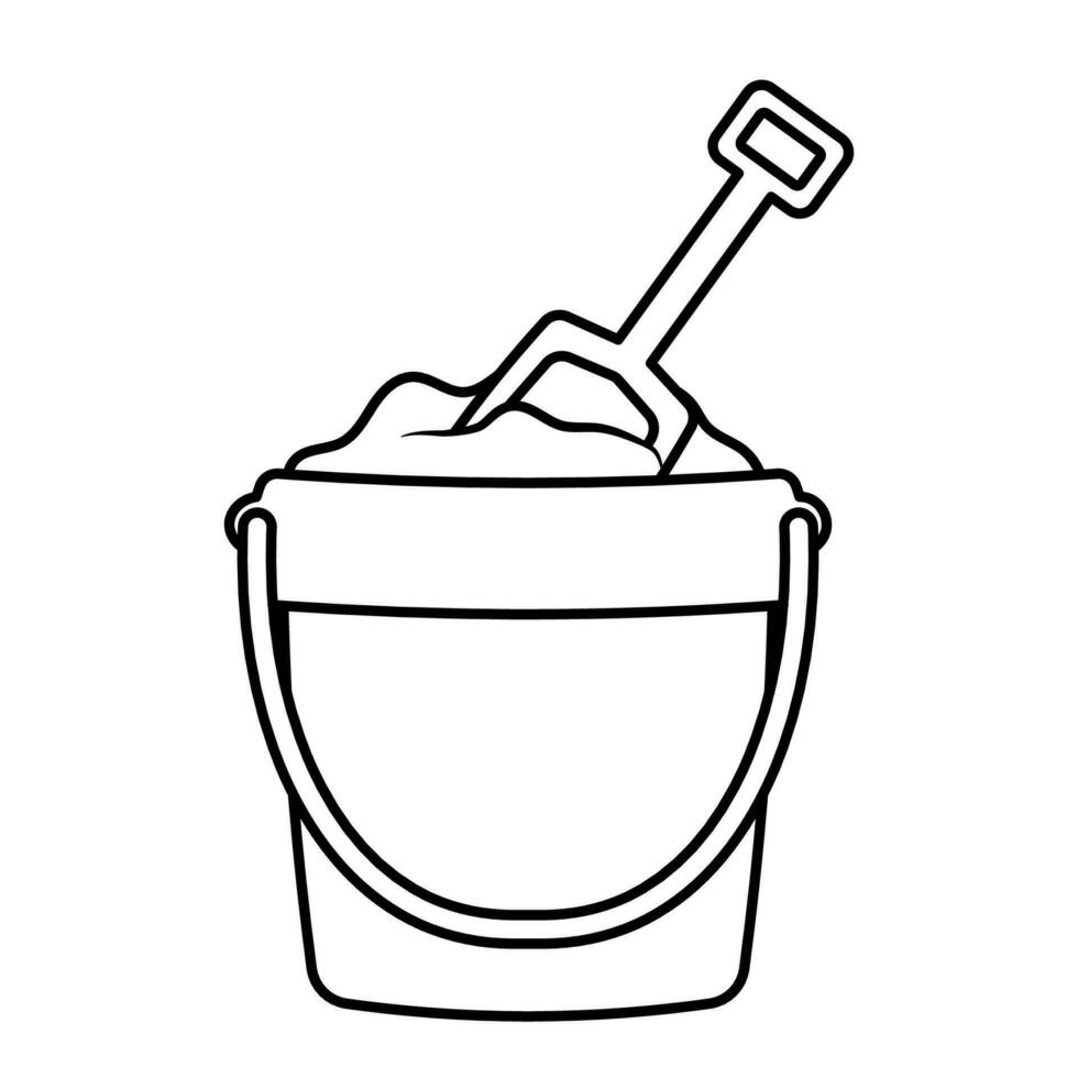 Sand bucket line drawing with shovel icon vector illustration for summer beach kid toys and game