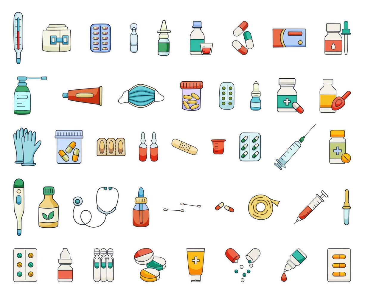 Vector set of various medical and health product items