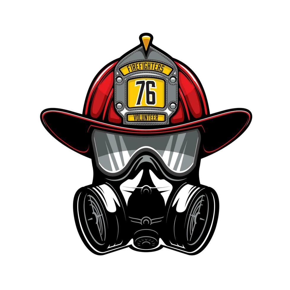 Firefighter protective helmet and gas respirator vector