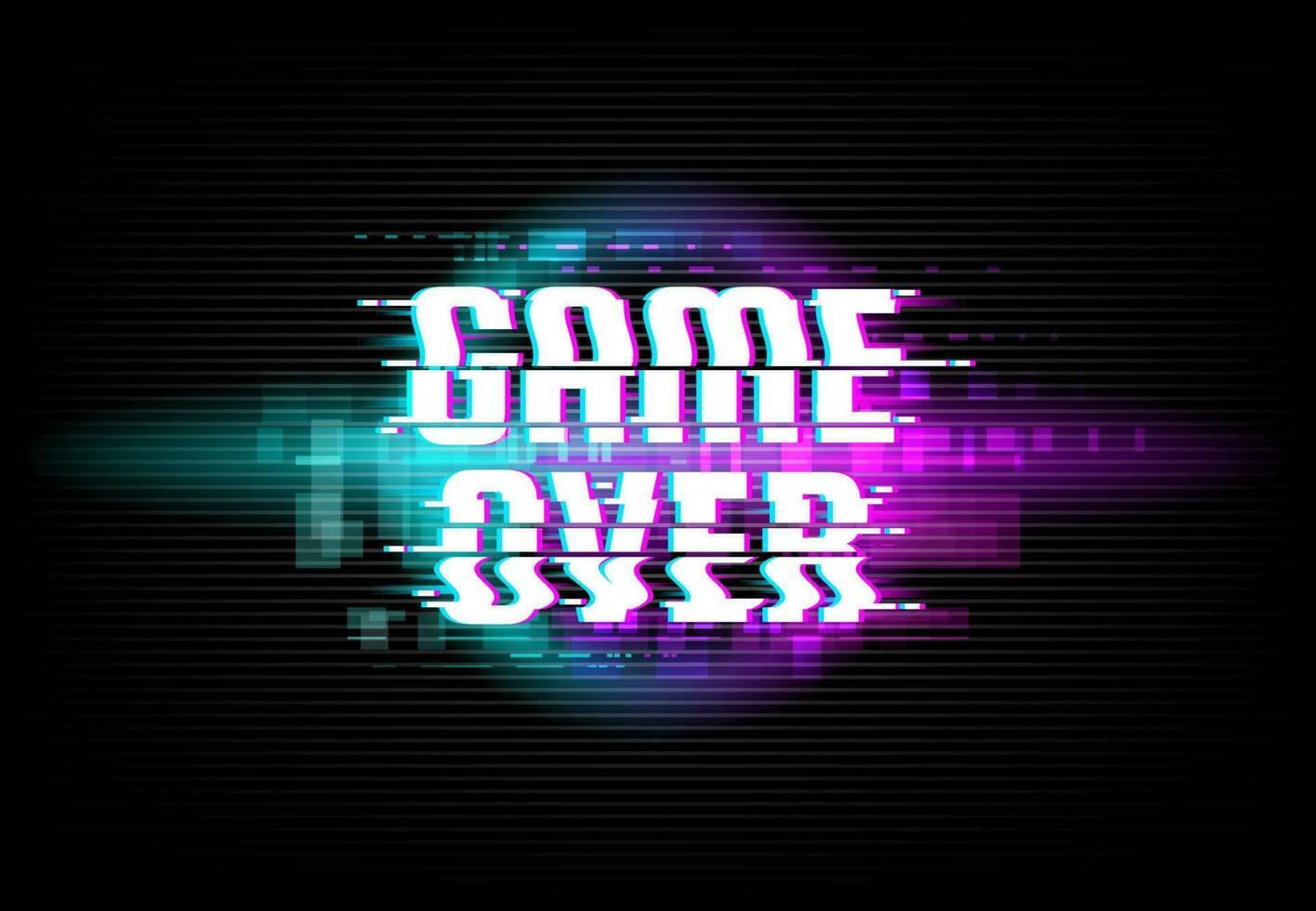 Game over screen digital glitch vector background