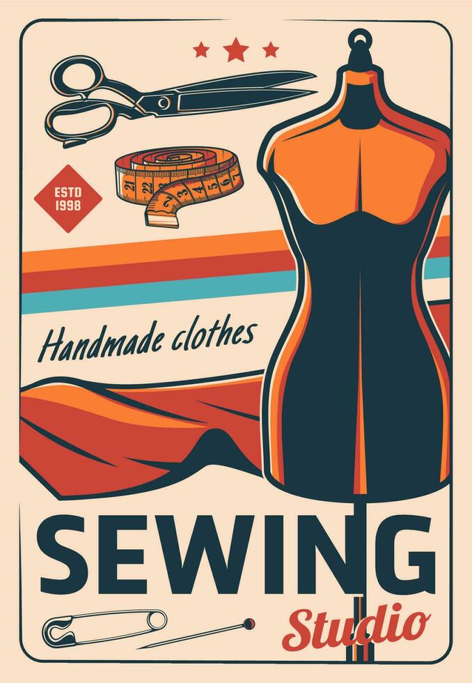 Tailor shop and dressmaking atelier studio poster vector
