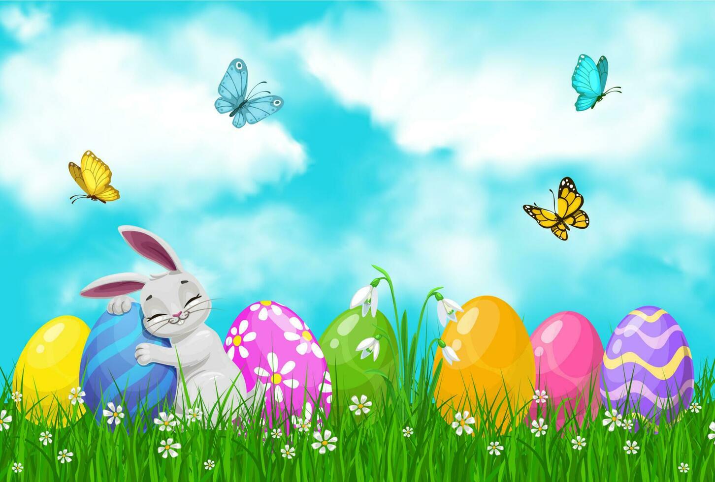 Easter egg hunt bunny or rabbit on spring grass vector