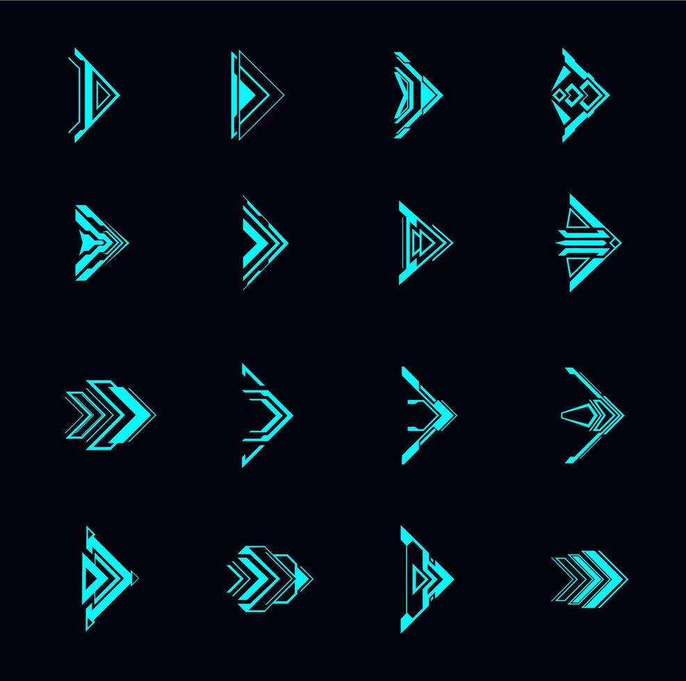 Hud arrows, futuristic navigation pointers set vector