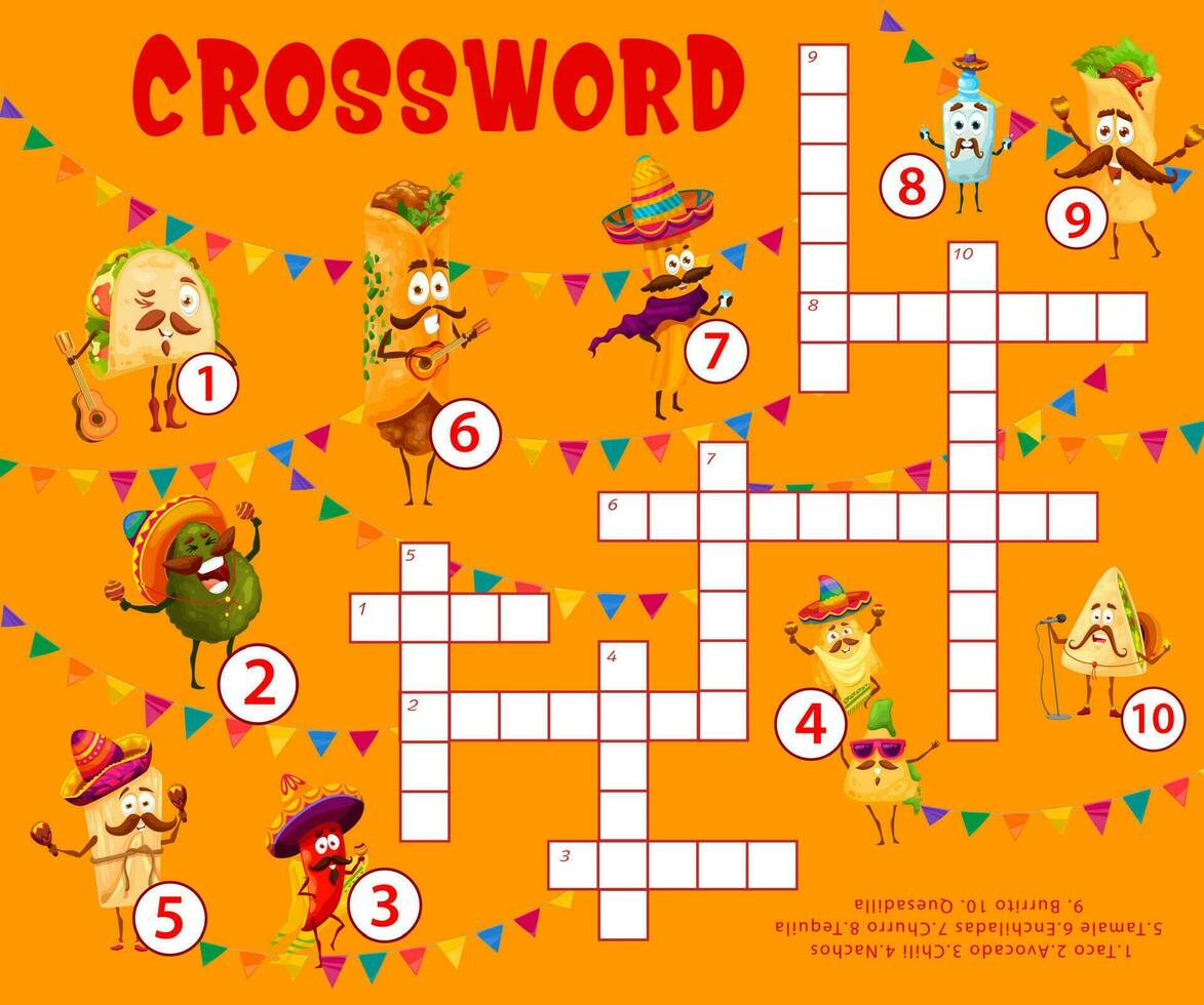 Cartoon mexican tex mex food characters crossword 23498519 Vector Art Cartoon mexican tex mex food characters crossword 23498519 Vector Art