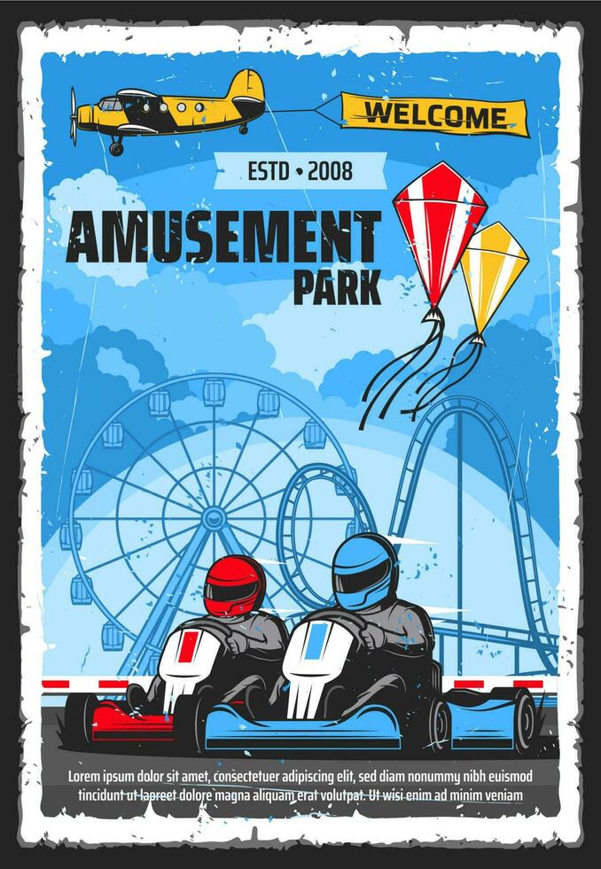Amusement park, funfair attractions vector