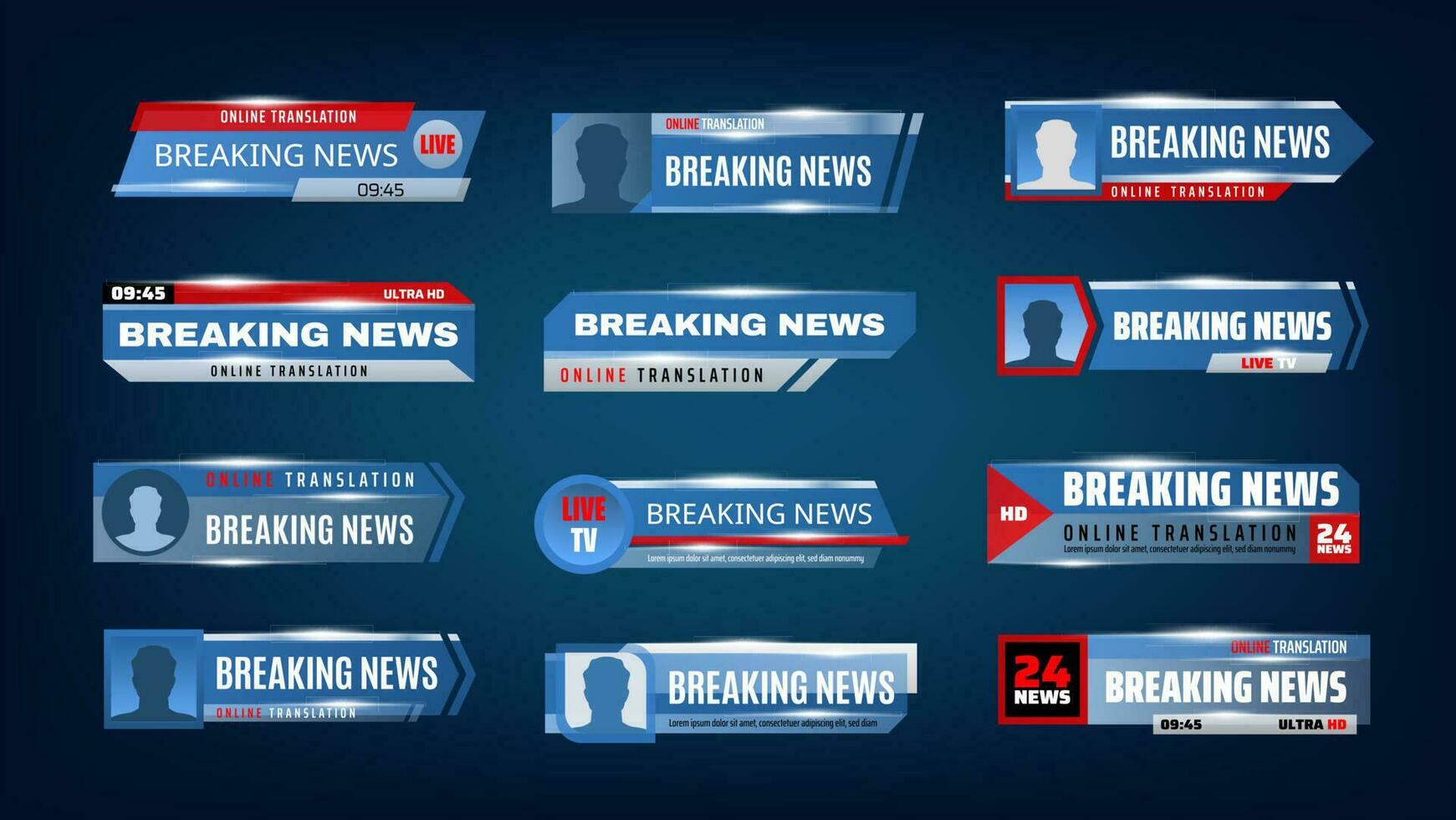 Breaking news TV screen bars, banners, headlines vector