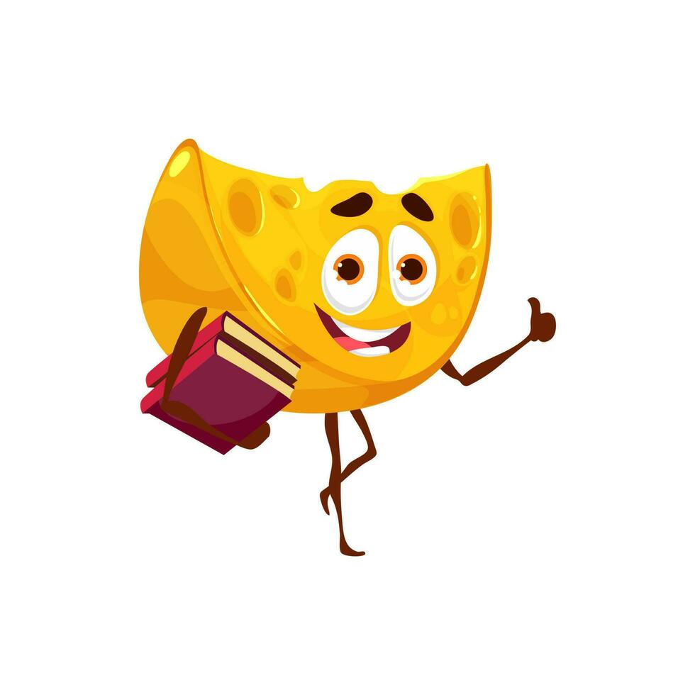 Cartoon cheese character goes to the library vector