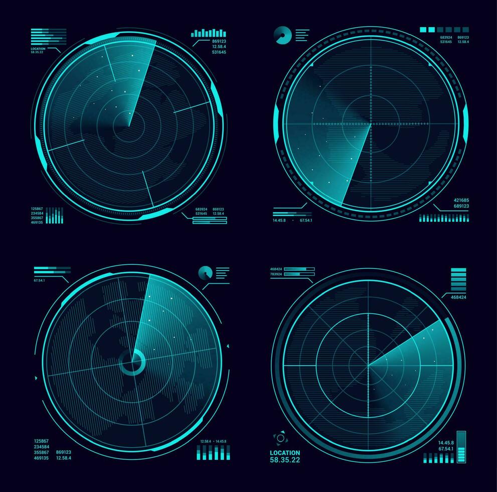 HUD military radar or army sonar blue neon display vector