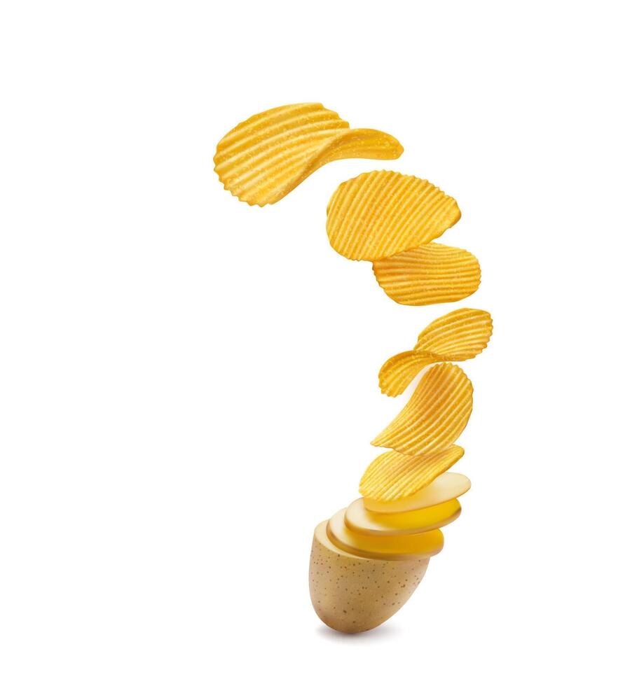 Realistic potato slices flying turning into chips 23498766 Vector Art