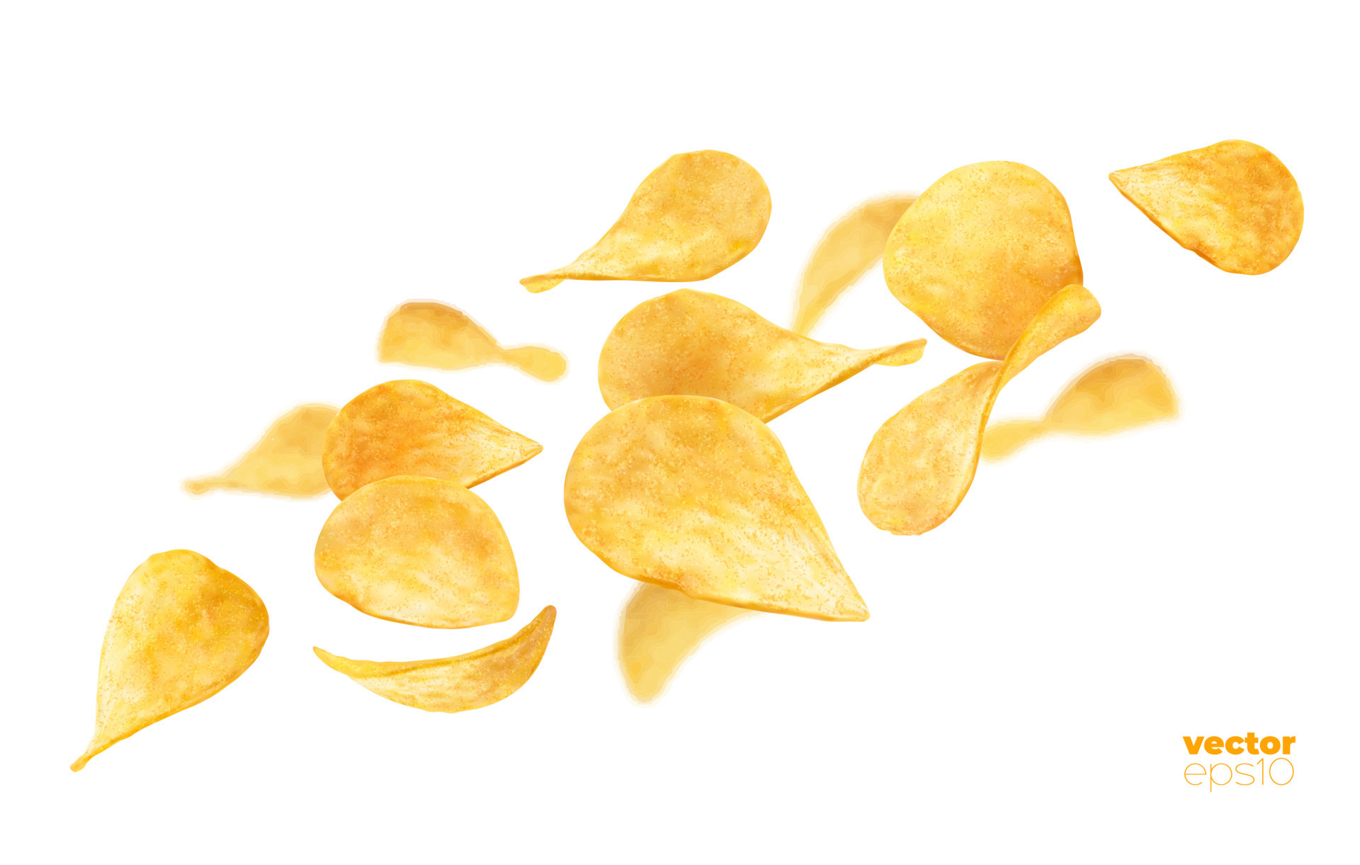 Flying crispy wavy potato chips, realistic design 23498790 Vector Art