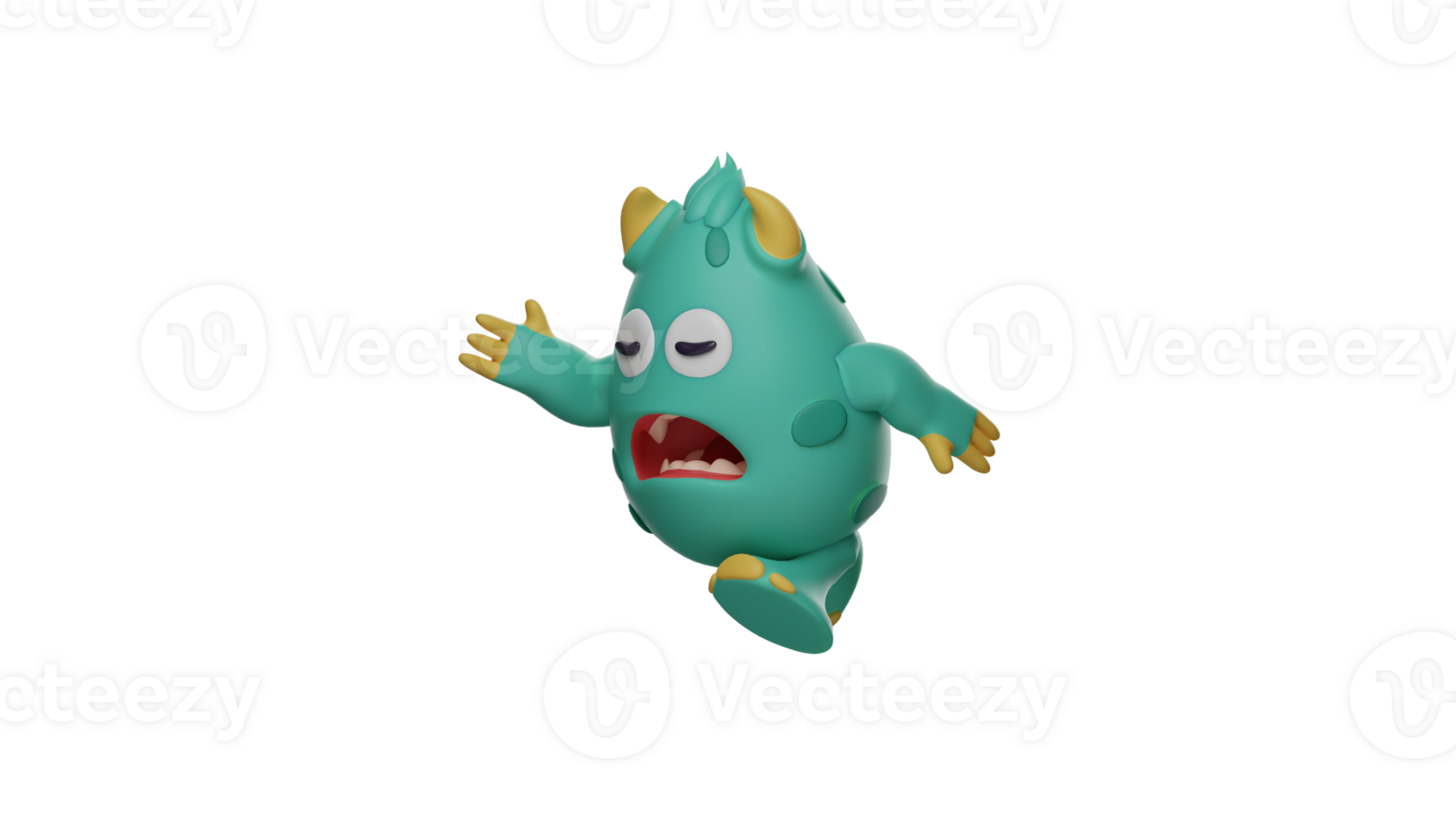 3D illustration. Tired Monster 3D Cartoon Character. The blue monster is walking. Monster showed a sleepy expression and wanted to get to his house as soon as possible. 3d cartoon character png
