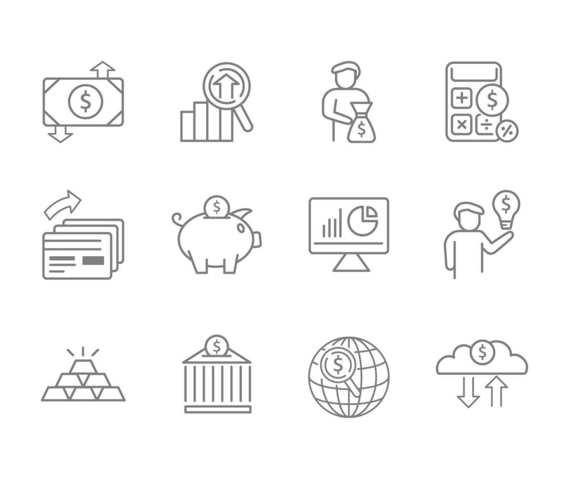 Infographic icon set for business. 12 Finance web icon collection. Thin outline icons pack bundle, vector icon infographic.