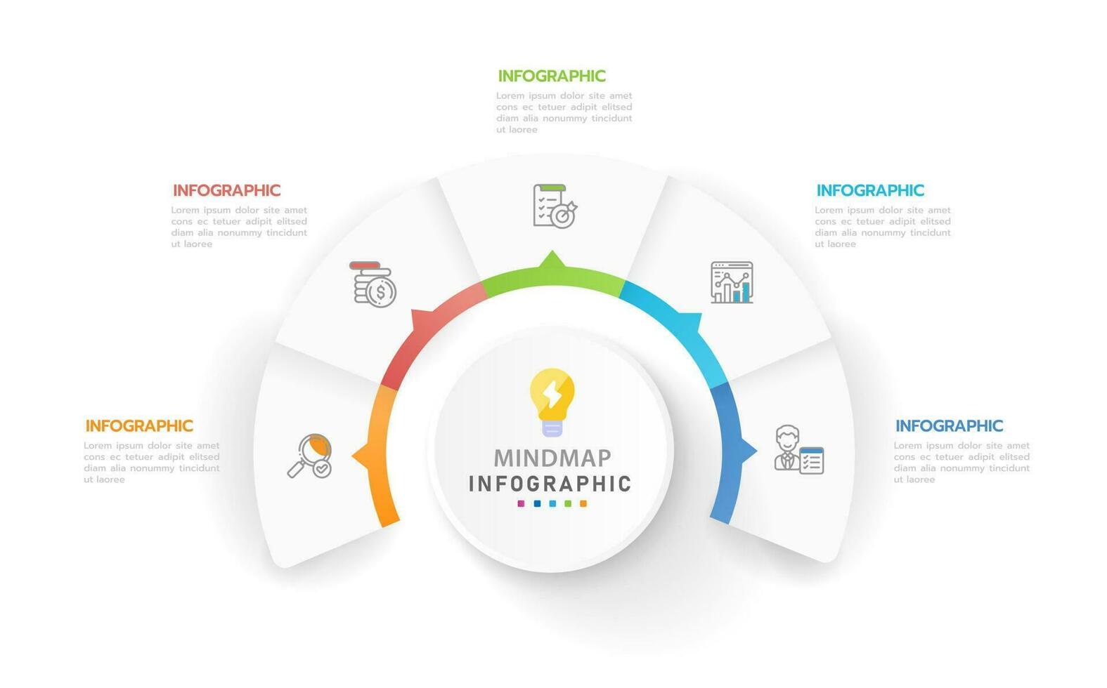 Infographic template for business. 5 Steps Modern Mindmap diagram with topics, presentation vector infographic.