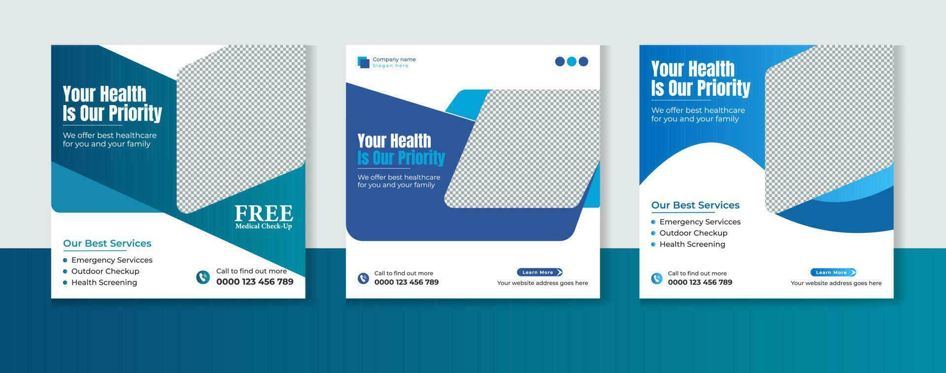 Medical healthcare social media post design bundle vector