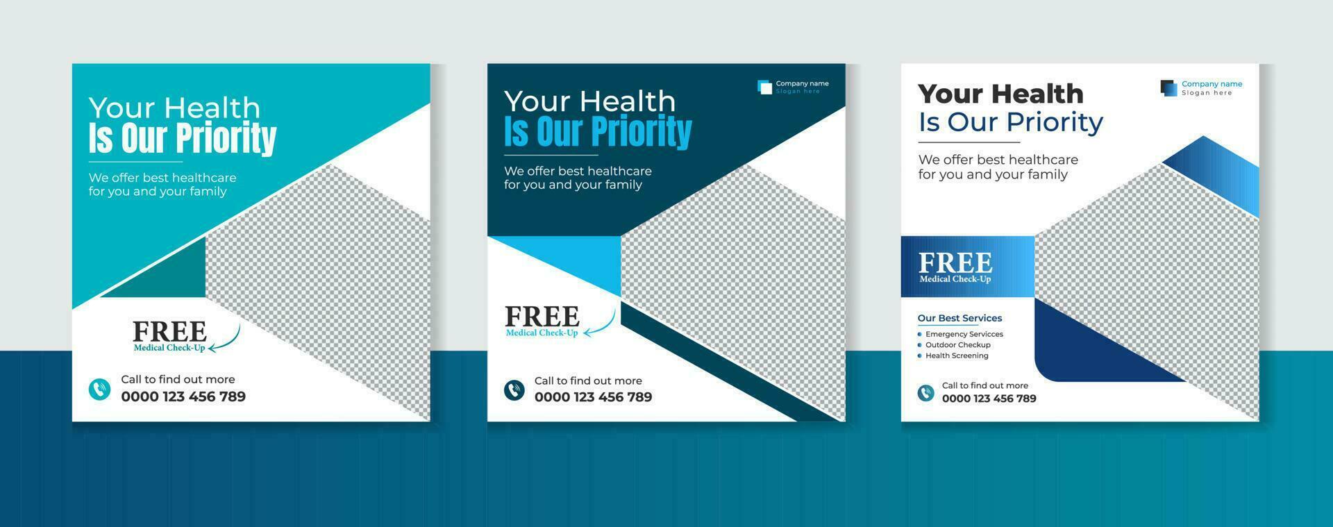 Medical healthcare social media post design bundle vector