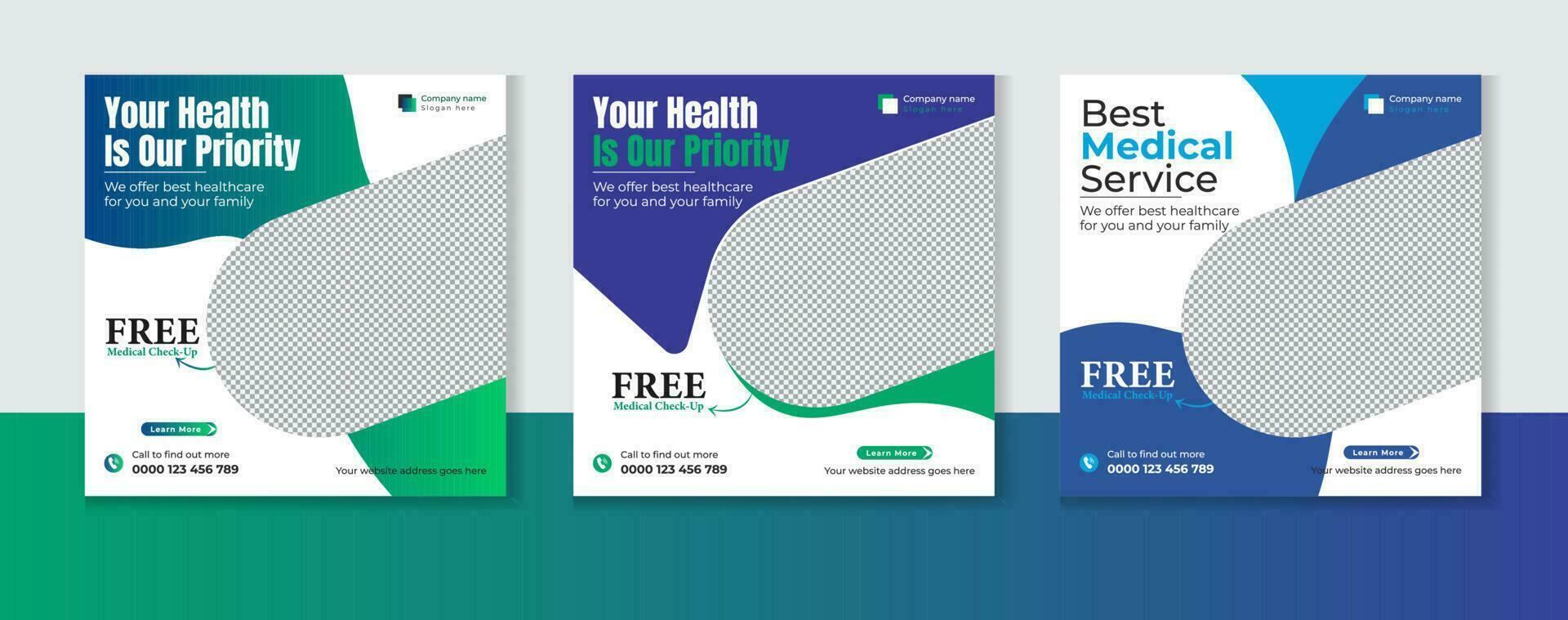 Medical healthcare social media post design bundle vector