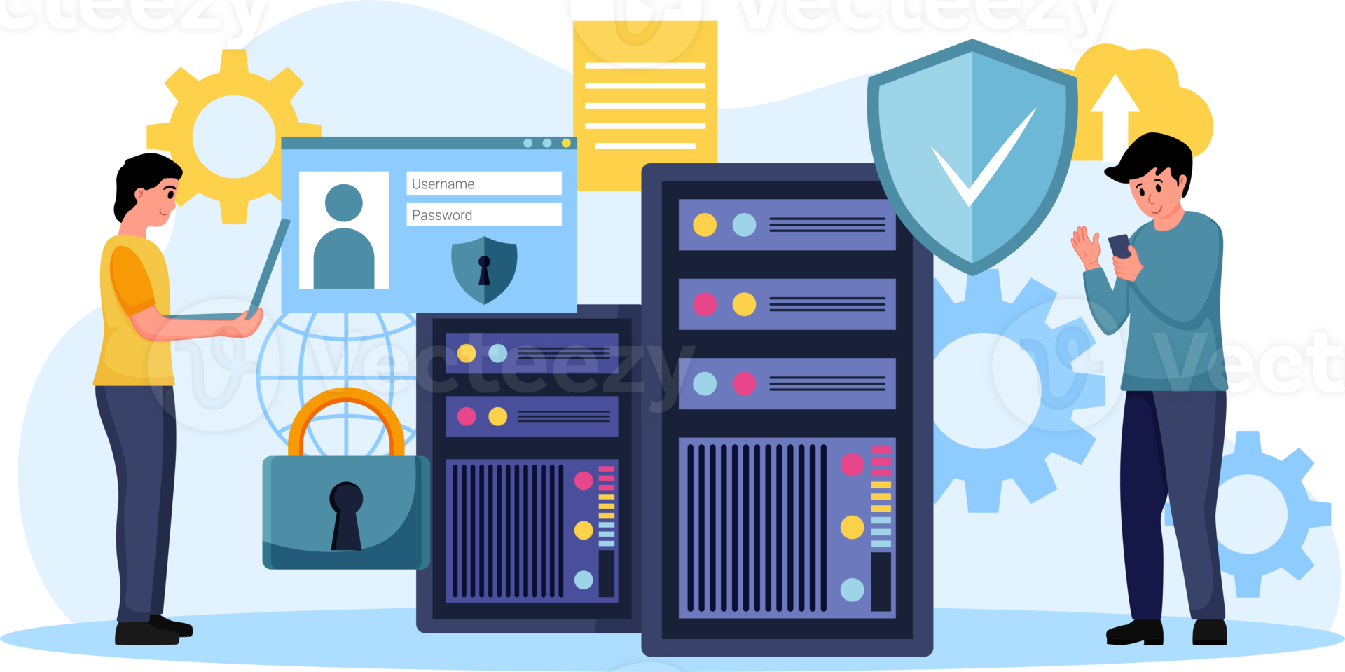 Digital data protection design illustration. Cyber security illustration background. Cloud computing network safety concept png