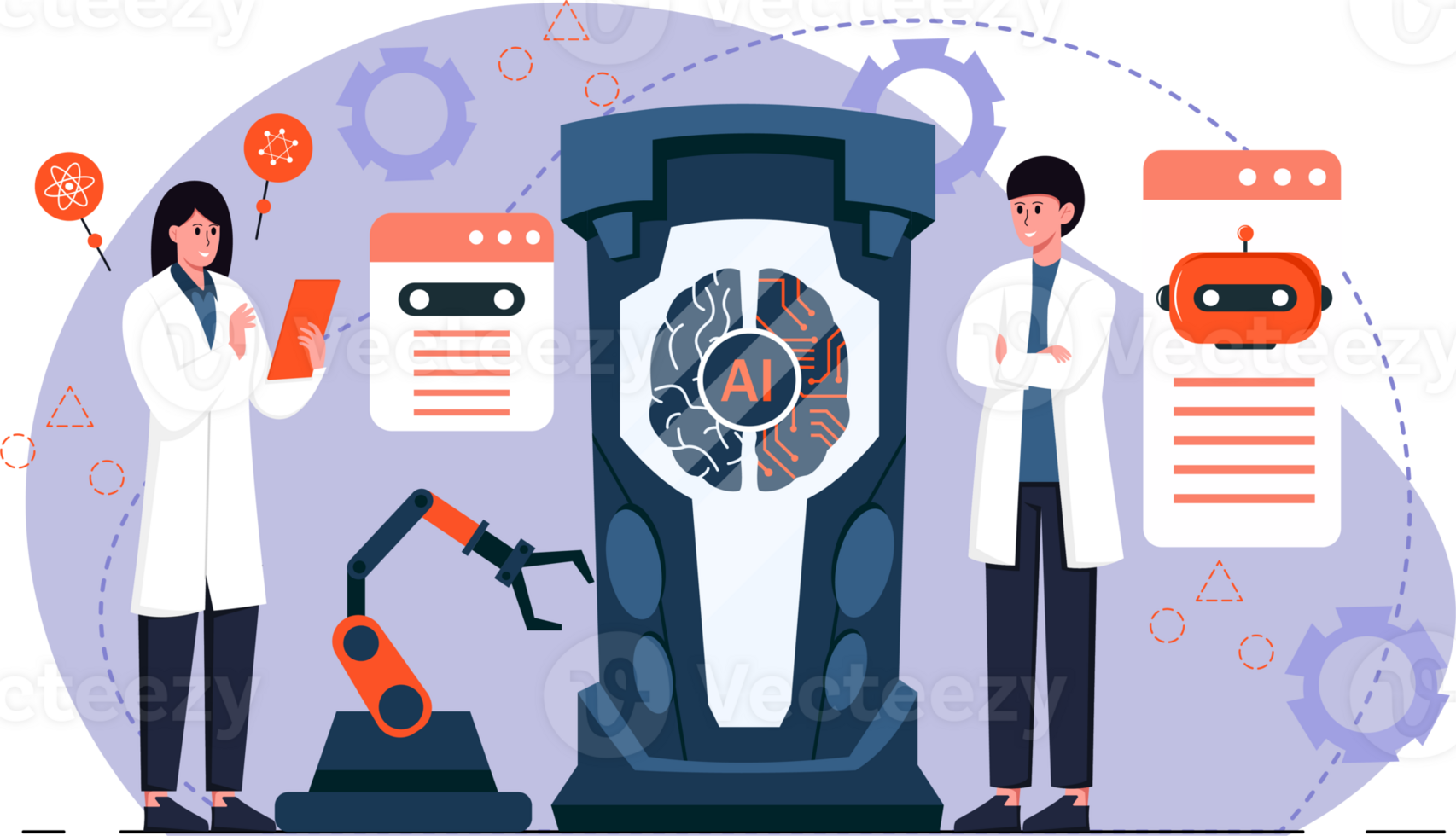 Artificial intelligence design illustration. AI technology and cyber background and banner. Futuristic technology service and communication artificial intelligence concept png