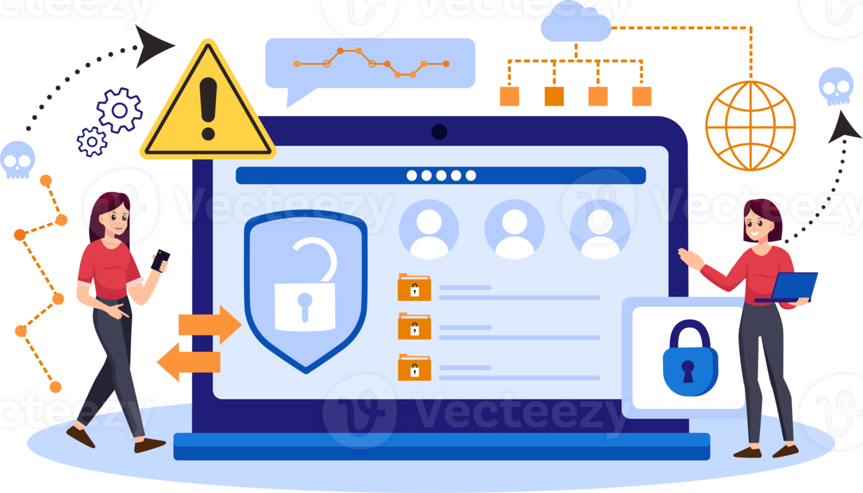 Digital data protection design illustration. Cyber security illustration background. Cloud computing network safety concept png