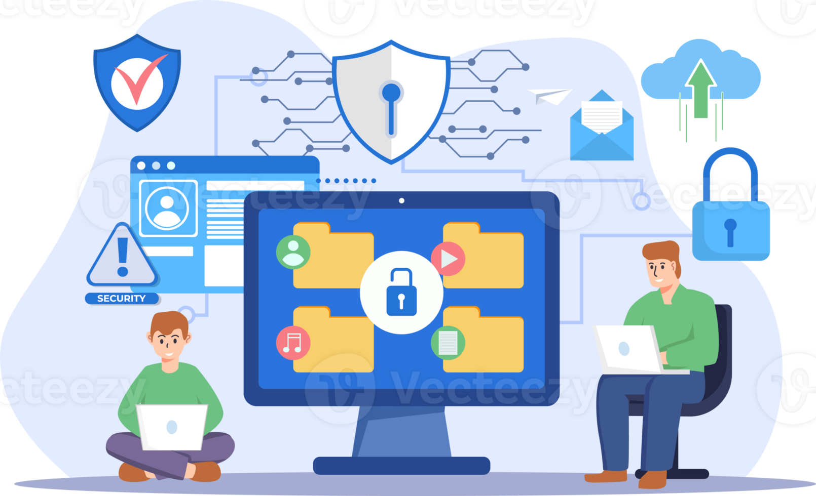 Digital data protection design illustration. Cyber security illustration background. Cloud computing network safety concept png