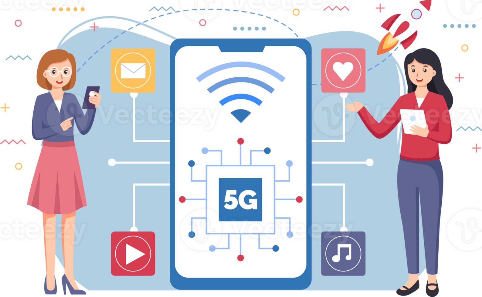 Mobile wireless 5th generation technology background design illustration. 5G wireless network technology concept png