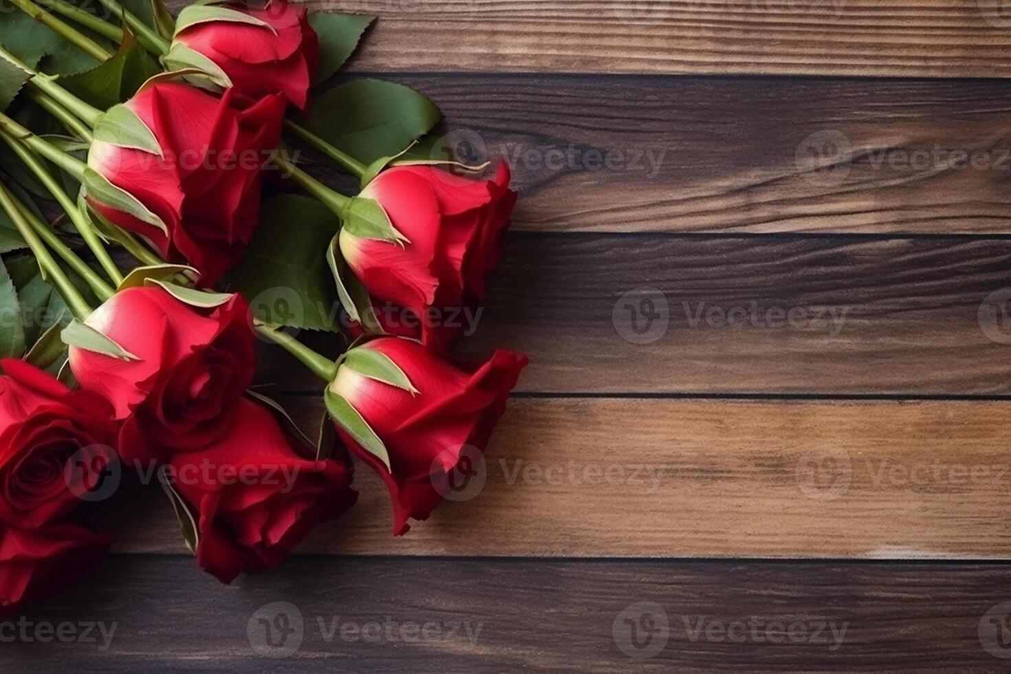 rojo rosas terminado el Estados Unidos bandera parte superior ver plano laico con Copiar espacio. generativo ai foto